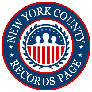 A round red, white, and blue logo with the words 'New York County Records Page' for the state of New York.